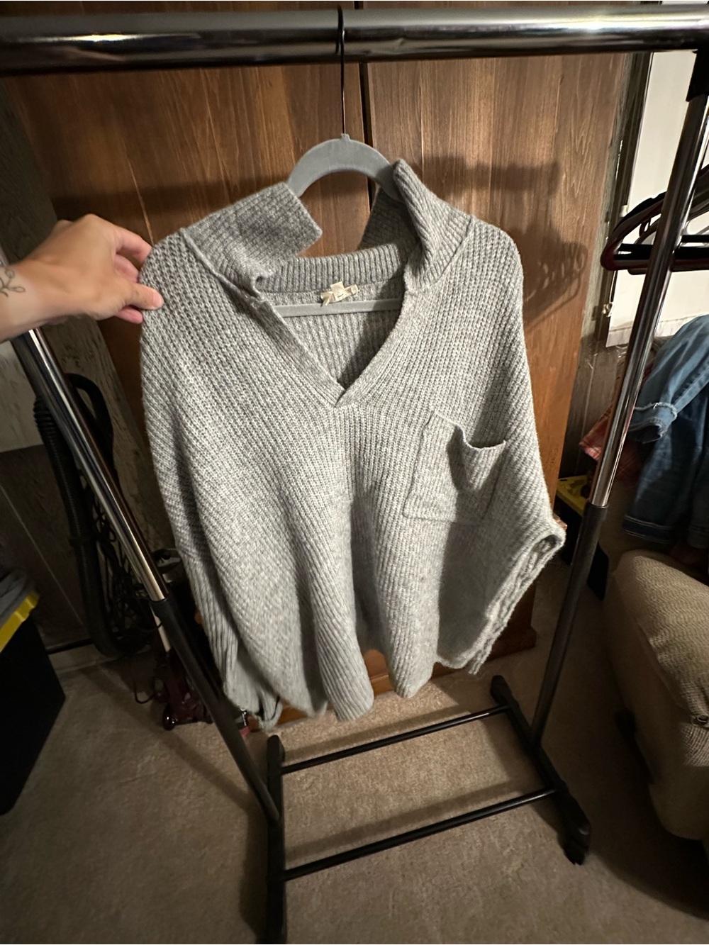 Cozy V-Neck Knit Sweater in Light Gray